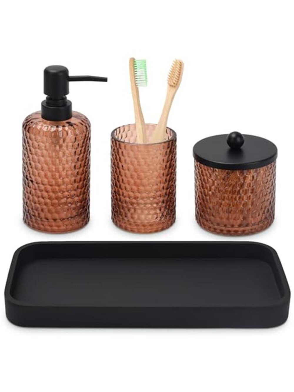 Glass Bathroom Accessories Set Soap Dispenser Toothbrush Holder Vanity Tray